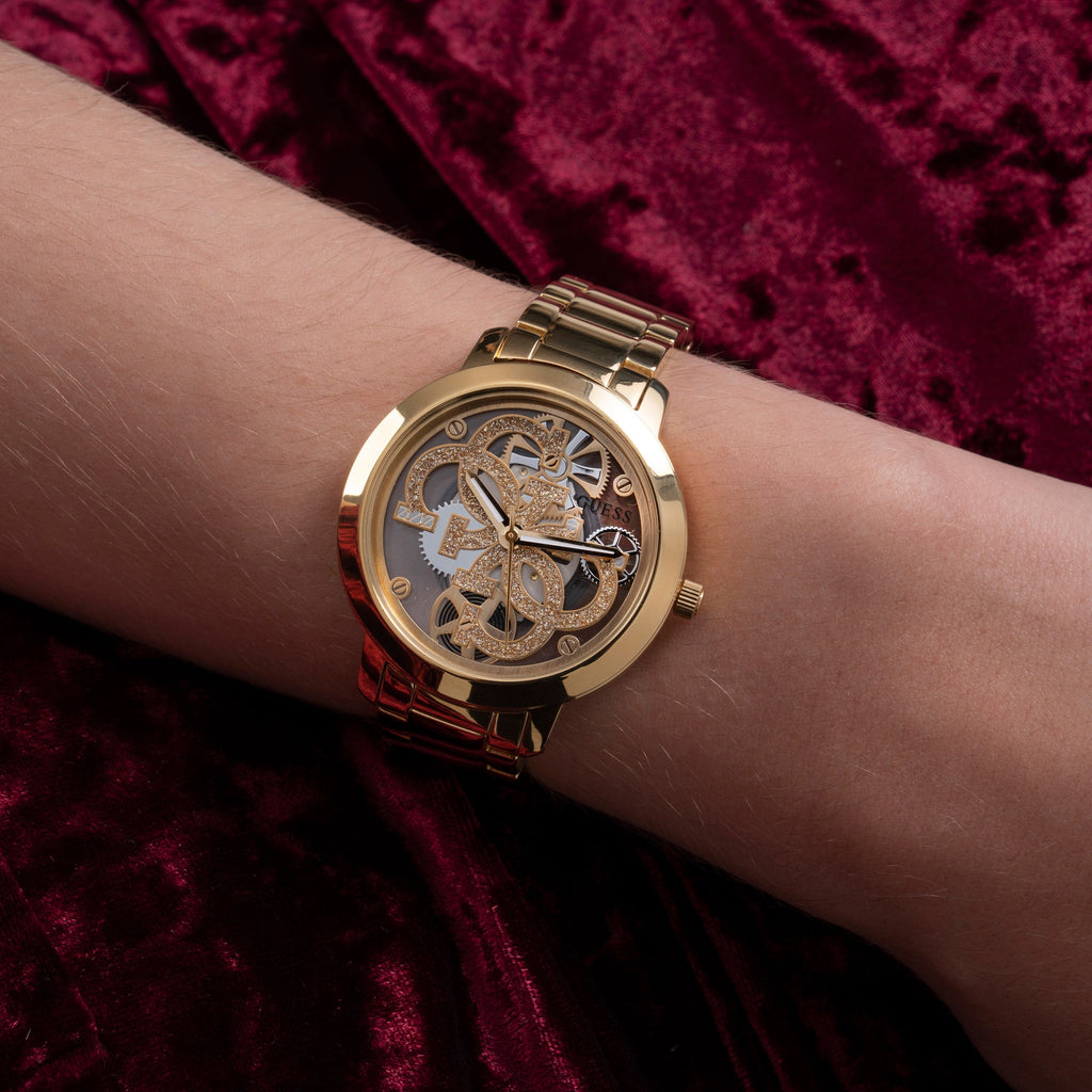 Guess Ladies Quattro Clear Gold Watch