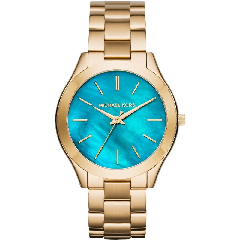 Michael Kors Ladies Slim Runway Gold Ocean Blue Watch