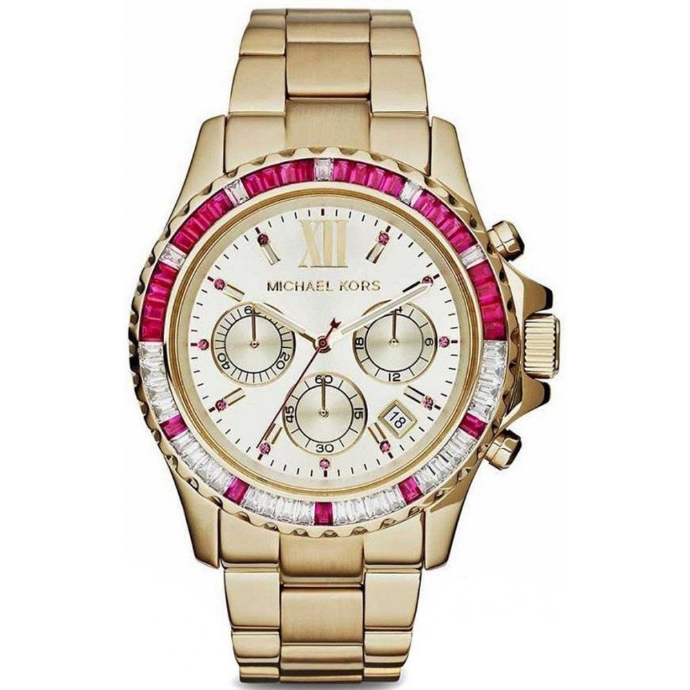 Michael Kors Ladies Everest Yellow Gold Red Gem Set Watch
