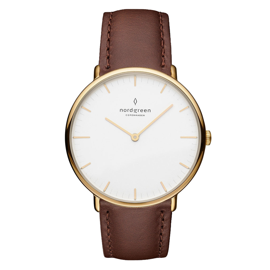 Nordgreen Native Dark Brown Leather 40mm Gold Case Watch