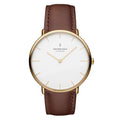 Nordgreen Native Dark Brown Leather 40mm Gold Case Watch