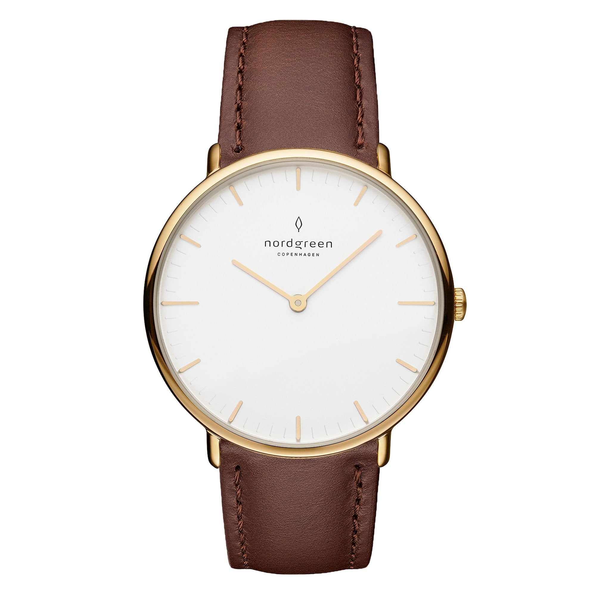 Nordgreen Native Dark Brown Leather 40mm Gold Case Watch