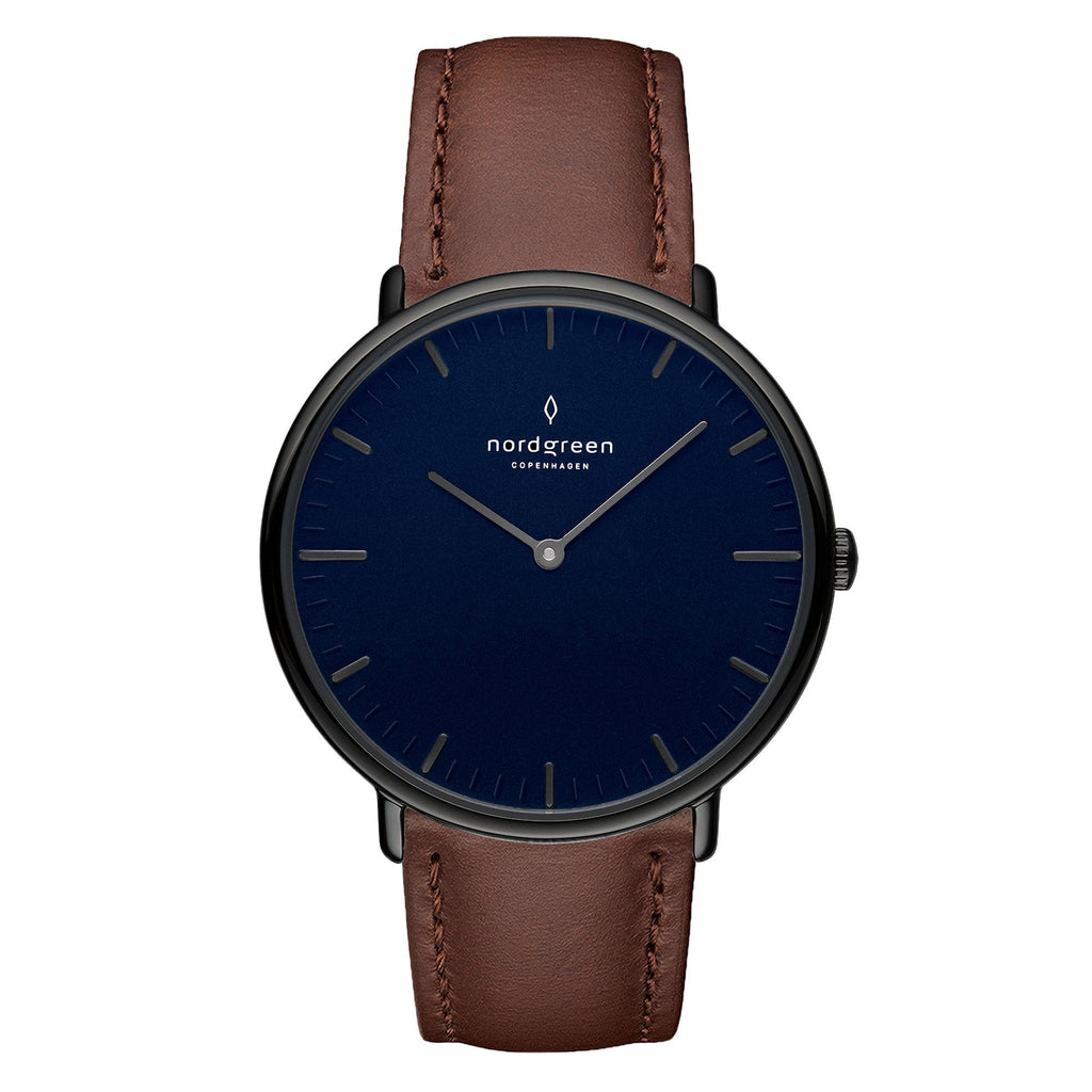 Nordgreen Native Dark Brown Leather 40mm Gun Metal Case Watch