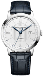 Baume & Mercier Classima Automatic Silver-Tone Dial Blue Leather Strap Date Mens Watch MOA10333
