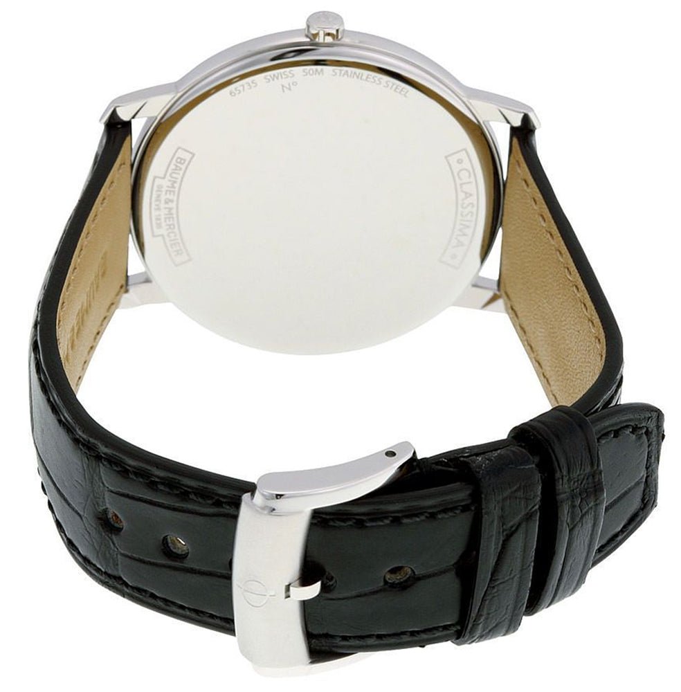 Baume & Mercier Classima Stainless Steel Black Dial Black Leather Strap Date Quartz Mens Watch MOA10098