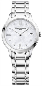Baume & Mercier Classima Stainless Steel Mother-of-Pearl Dial Diamonds Date Quartz Womens Watch MOA10326