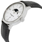 Baume & Mercier Classima White Dial Black Leather Strap Moonphase Date Quartz Mens Watch MOA10219