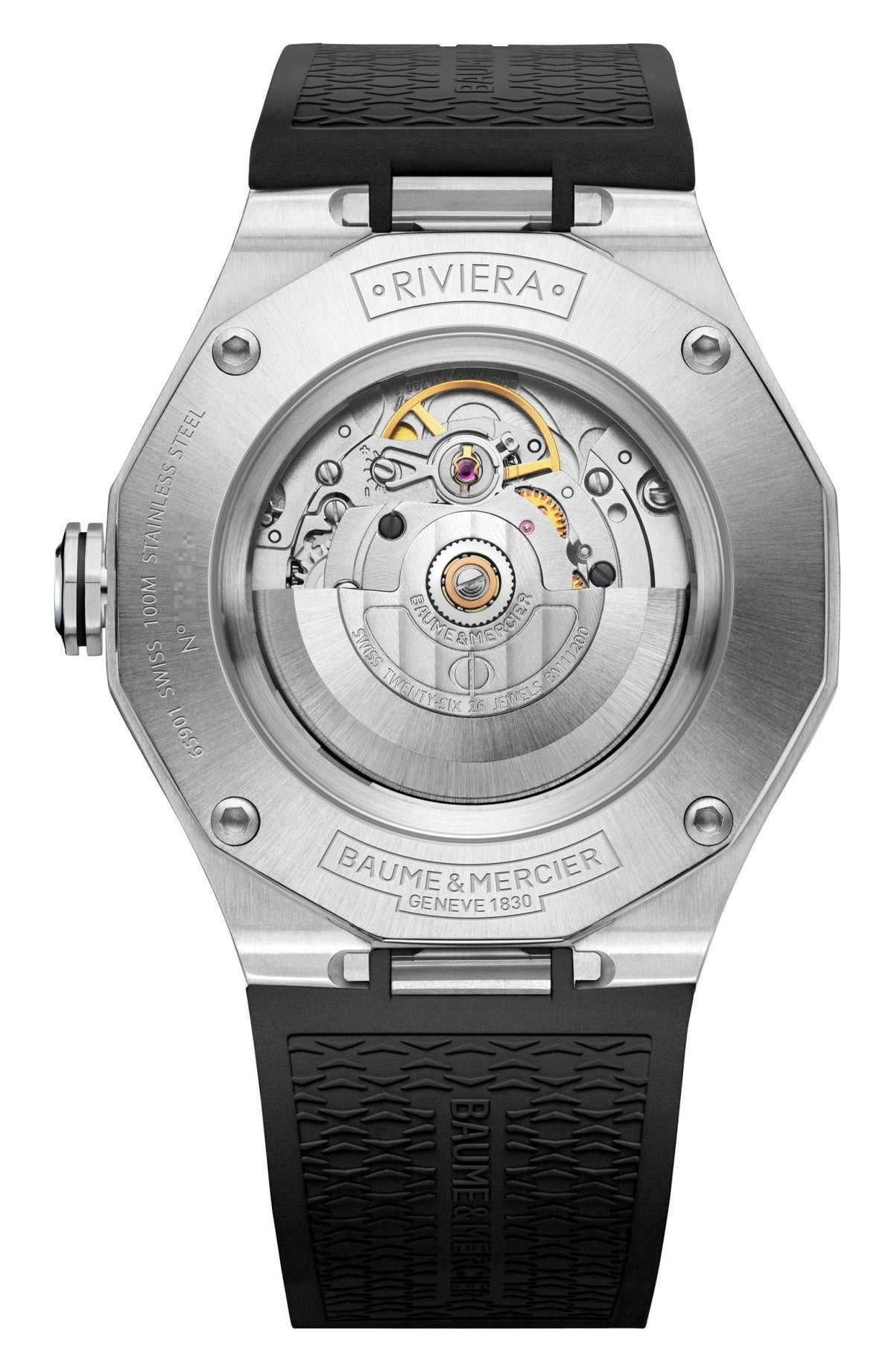 Baume & Mercier Riviera Automatic Stainless Steel & Black ADLC Green Dial Black Rubber Strap Date Mens Watch M0A10763