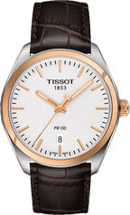 Tissot T Classic PR 100 Quartz White Dial Brown Leather Strap Watch for Men - T101.410.26.031.00