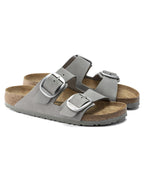 Arizona Big Buckle Dove Grey Nubuck Leather Sandals