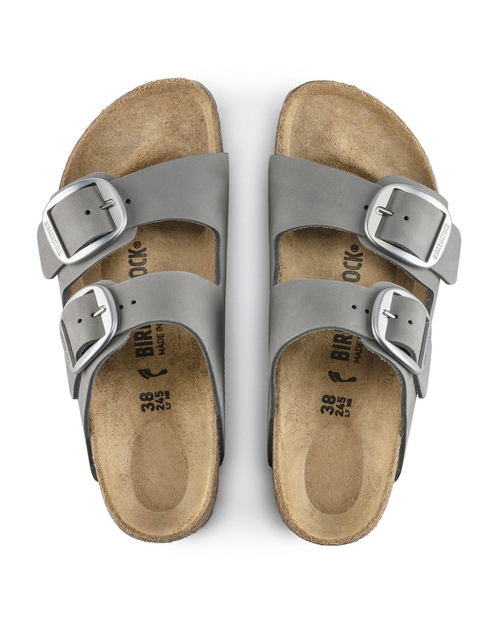 Arizona Big Buckle Dove Grey Nubuck Leather Sandals