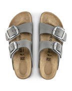 Arizona Big Buckle Dove Grey Nubuck Leather Sandals