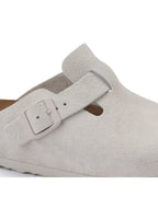 Boston Antique White Suede Leather Clogs