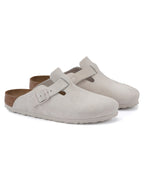 Boston Antique White Suede Leather Clogs