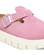 Boston Chunky Candy Pink Suede Leather Clogs