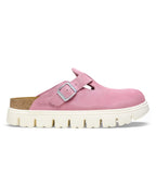 Boston Chunky Candy Pink Suede Leather Clogs