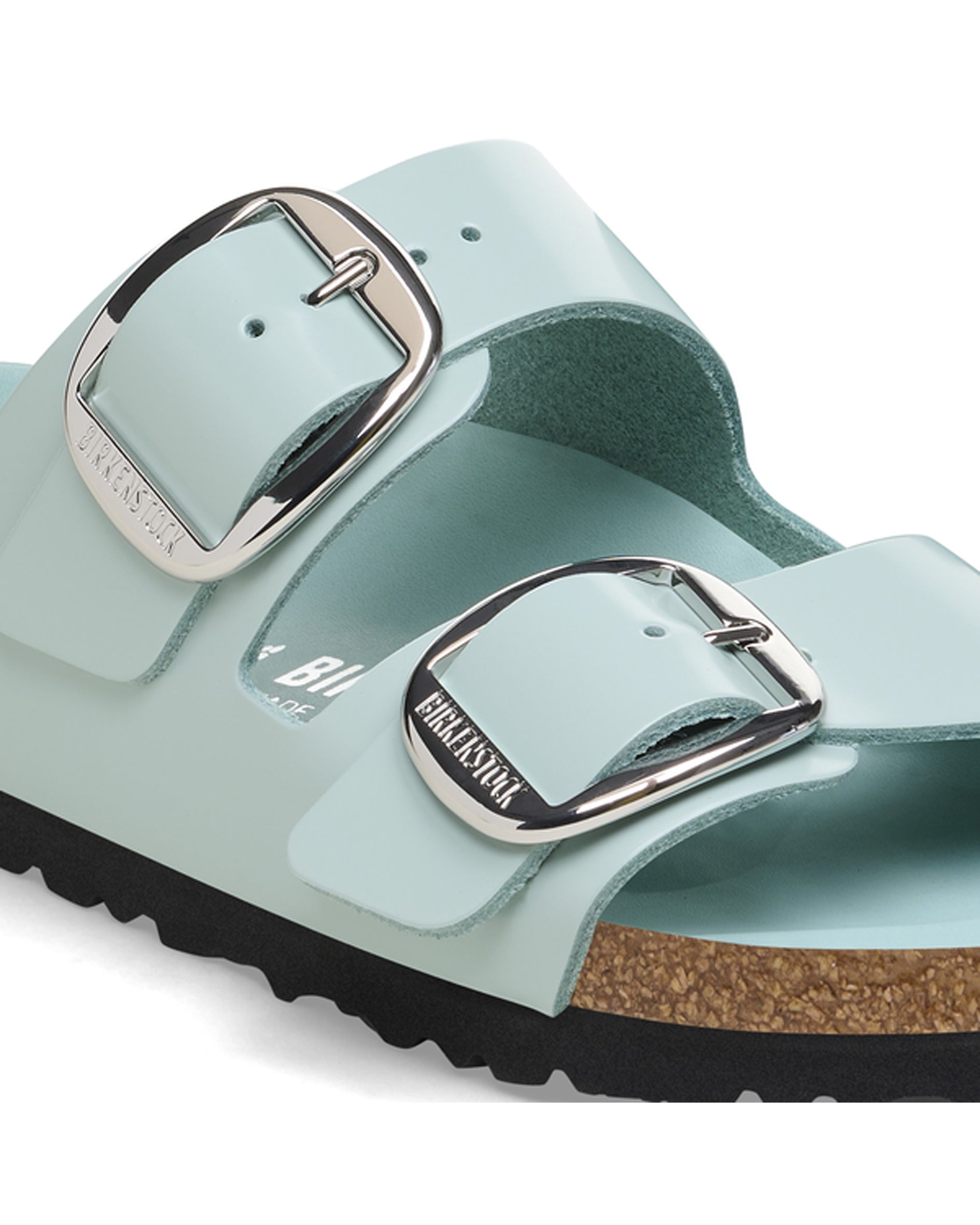 Arizona Big Buckle High Shine Surf Green Leather Sandals
