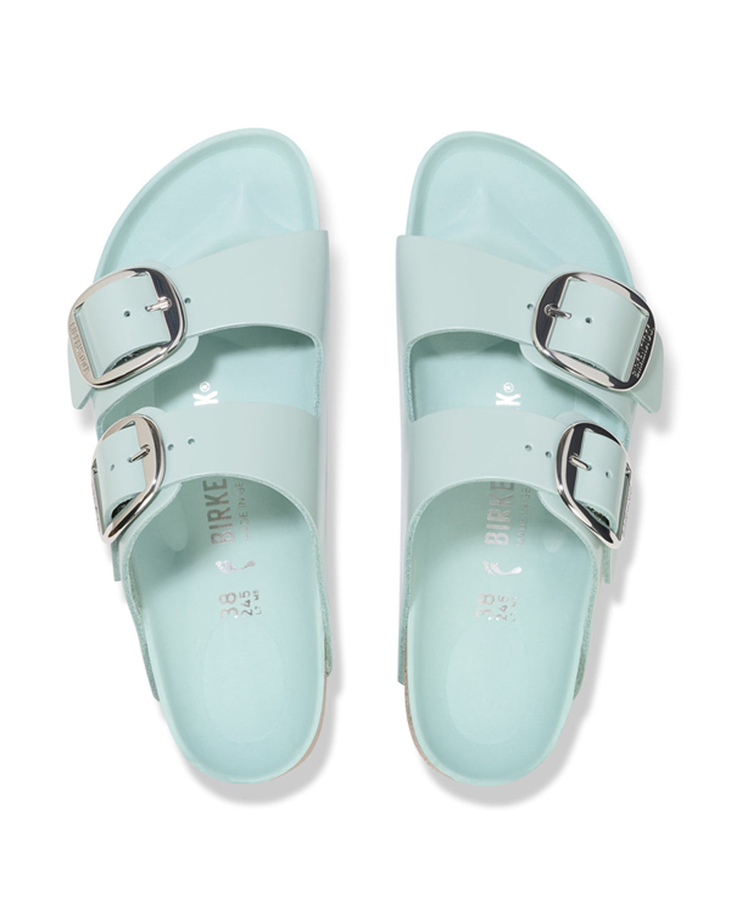 Arizona Big Buckle High Shine Surf Green Leather Sandals