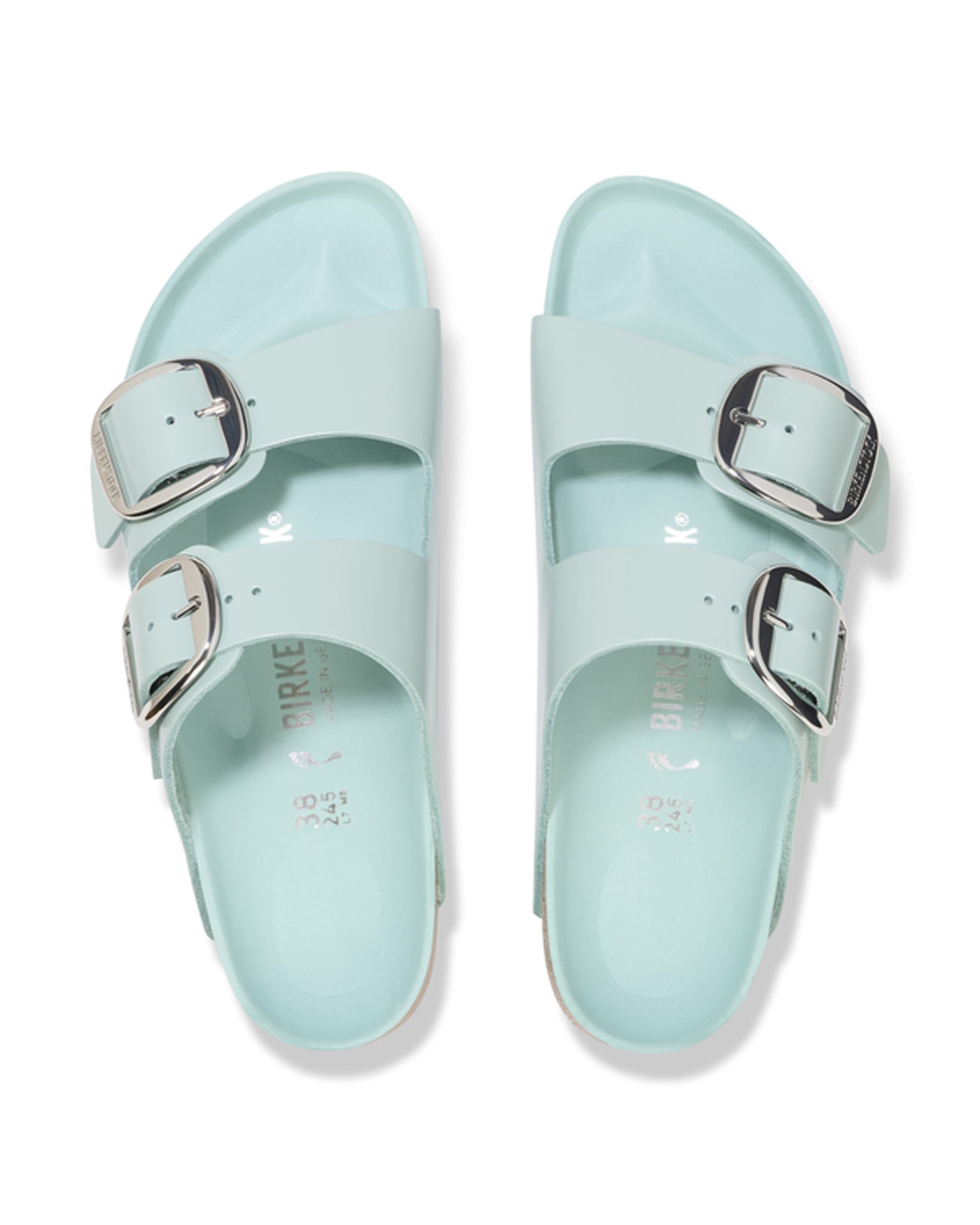 Arizona Big Buckle High Shine Surf Green Leather Sandals
