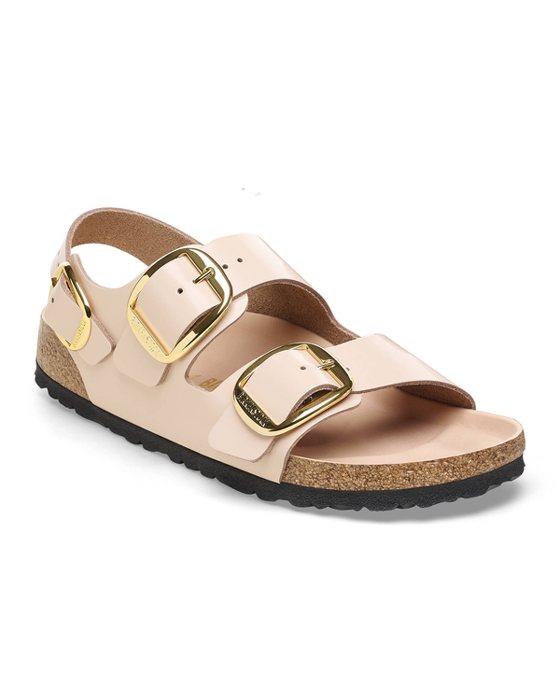 Milano Big Buckle High Shine New Beige Leather Sandals
