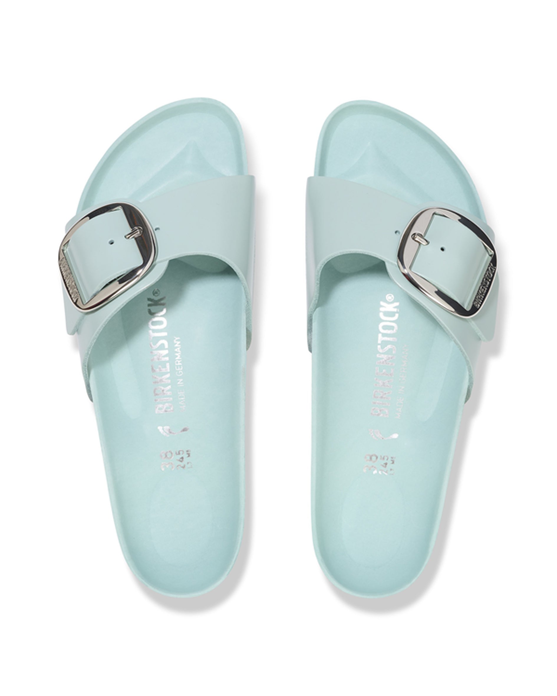 Madrid Big Buckle High Shine Surf Green Leather Sandals