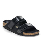 Uji High Shine Black Leather Sandals