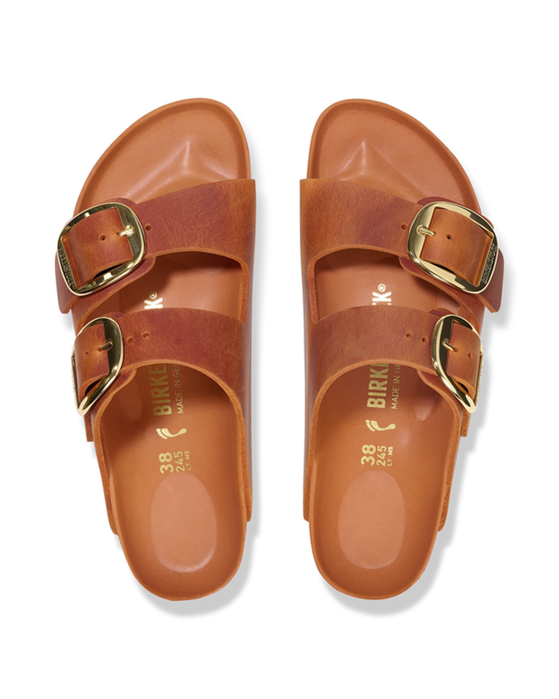 Arizona Big Buckle Burnt Orange Oiled Leather Sandals