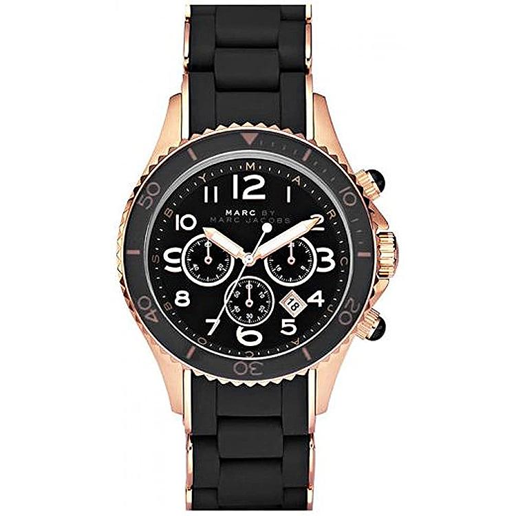 Marc Jacobs Ladies Pelly Black Dial Rose Gold Watch