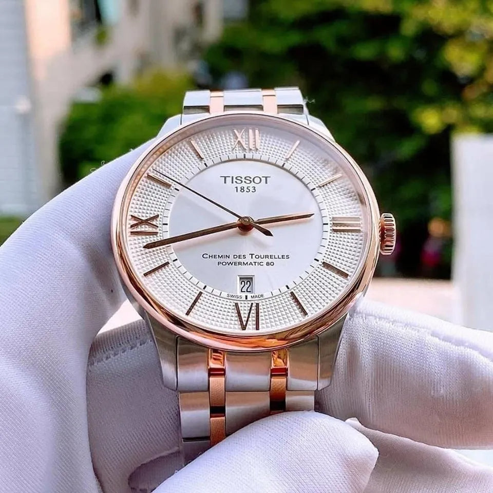 Tissot Chemin des Tourelles Powermatic 80 Silver Dial Two Tone Steel Strap Watch for Men - T099.407.22.038.02