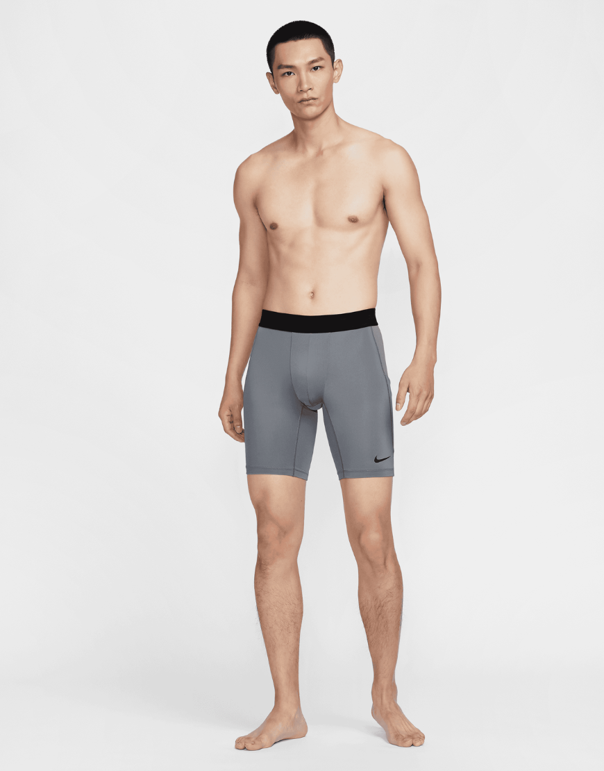 Men's Dri-FIT Fitness Long Pro Shorts :Smoke Grey | Black