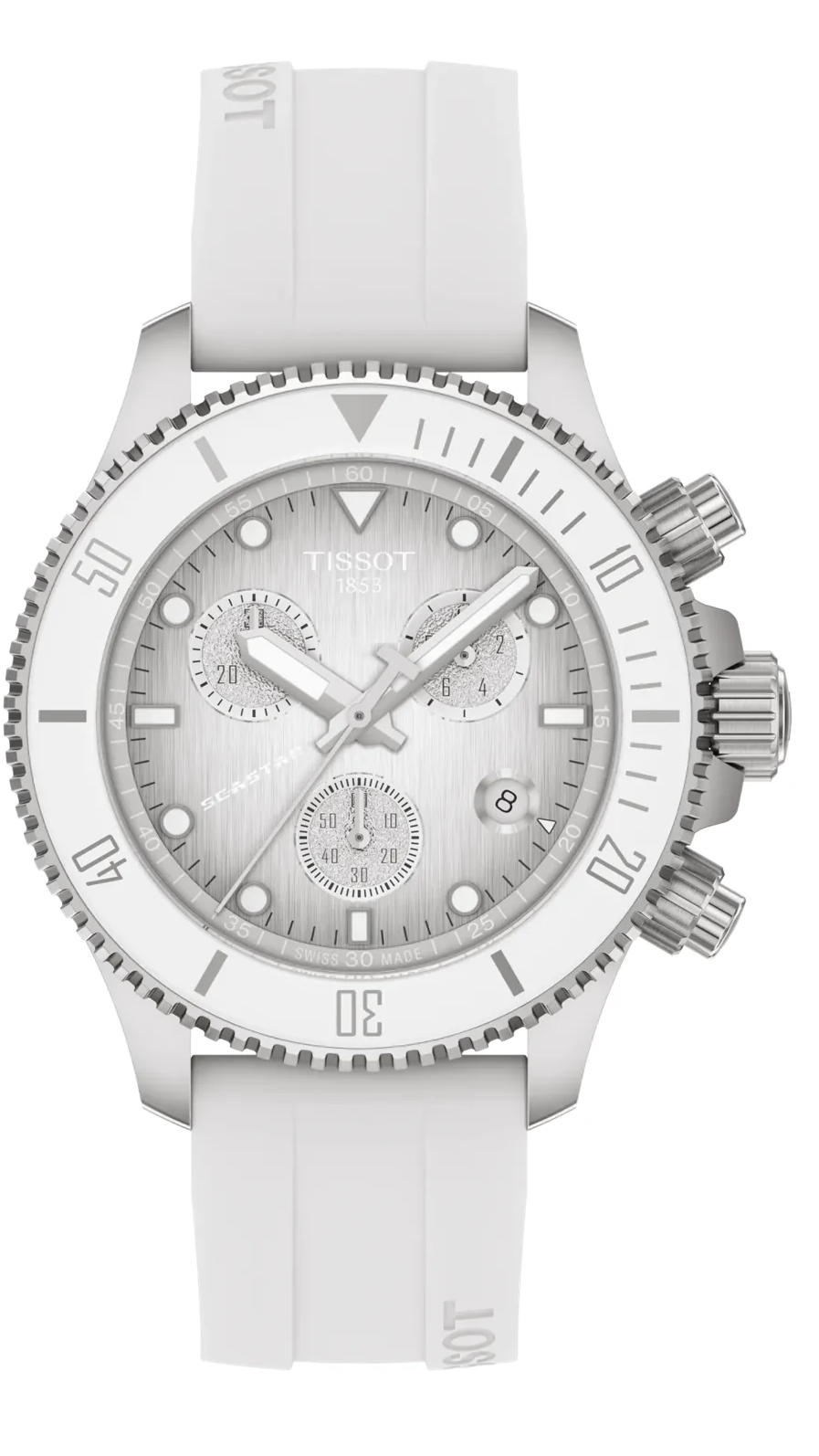 Tissot Seastar 1000 Chronograph Grey Dial White Rubber Strap Watch for Men - T120.217.17.011.00