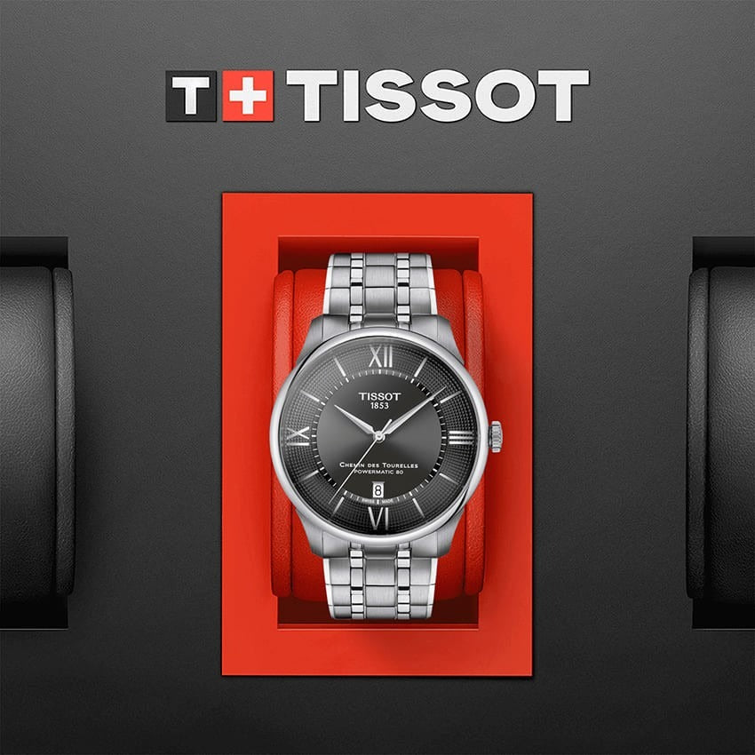 Tissot Chemin Des Tourelles Powermatic 80 Grey Dial Silver Steel Strap Watch for Men - T139.407.11.068.00