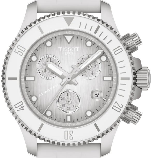 Tissot Seastar 1000 Chronograph Grey Dial White Rubber Strap Watch for Men - T120.217.17.011.00