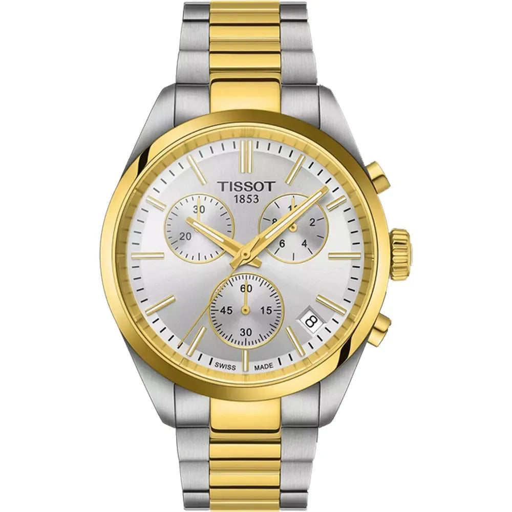 Tissot PR 100 Chronograph Silver Dial Two Tone Steel Strap Watch for Men - T150.417.22.031.00