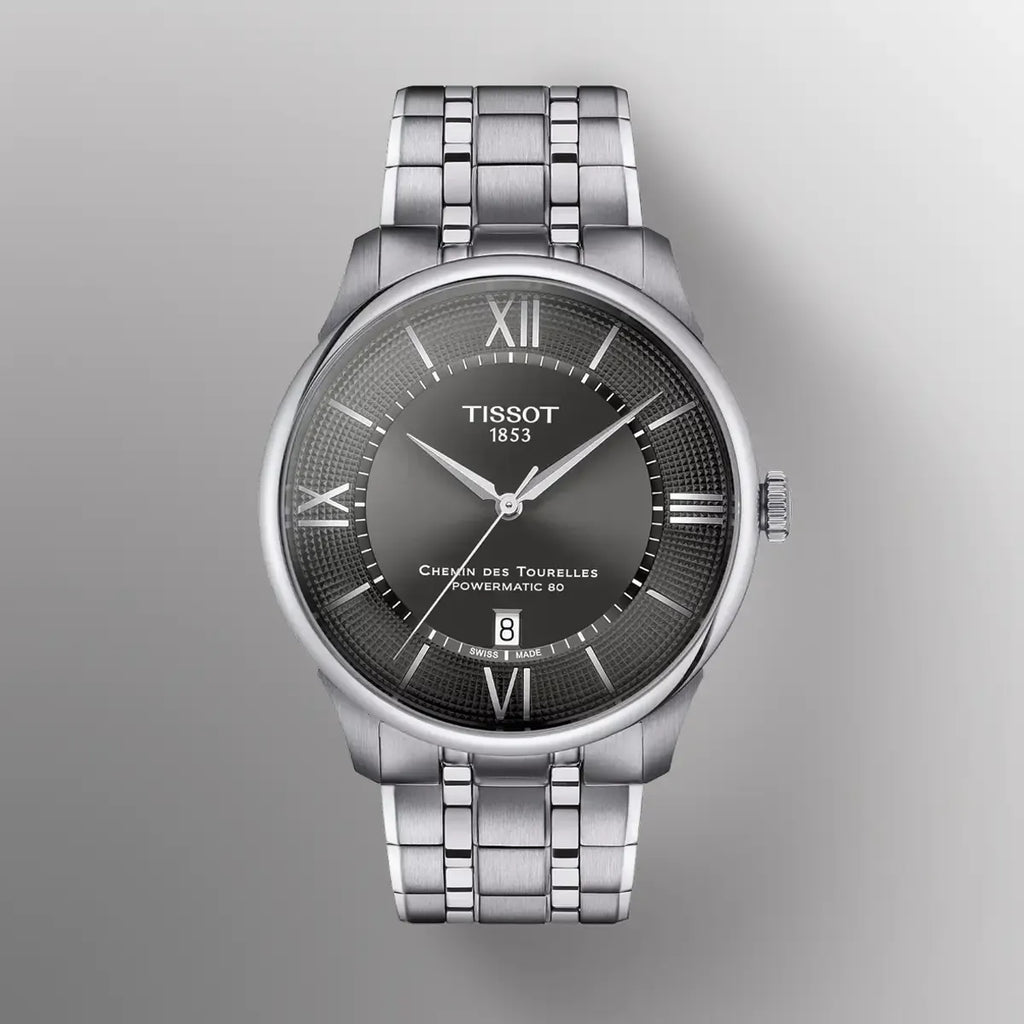 Tissot Chemin Des Tourelles Powermatic 80 Grey Dial Silver Steel Strap Watch for Men - T139.407.11.068.00