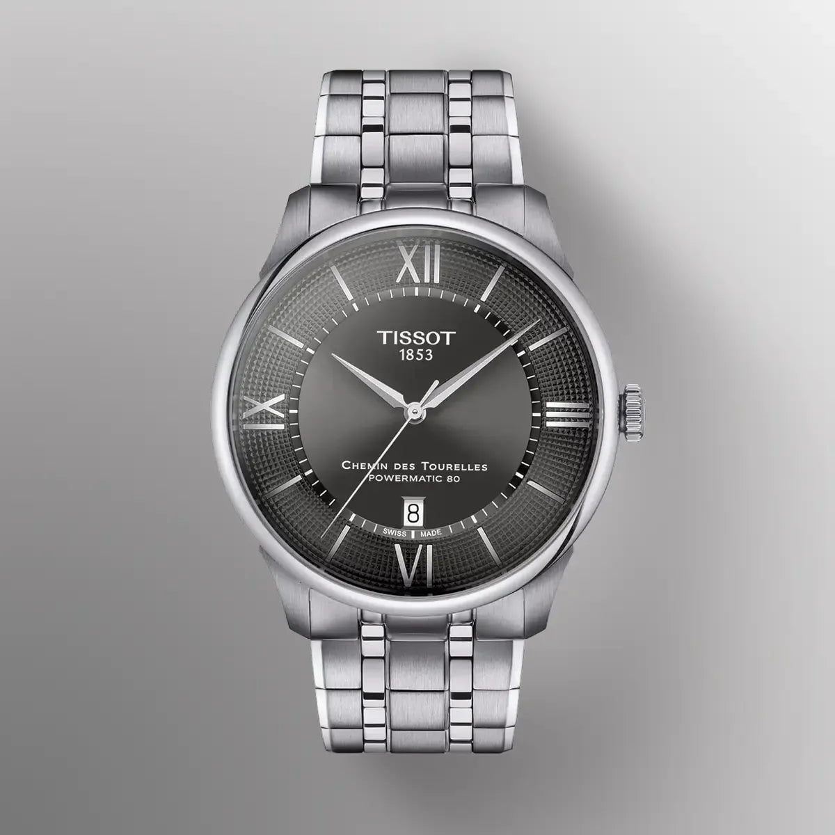 Tissot Chemin Des Tourelles Powermatic 80 Grey Dial Silver Steel Strap Watch for Men - T139.407.11.068.00