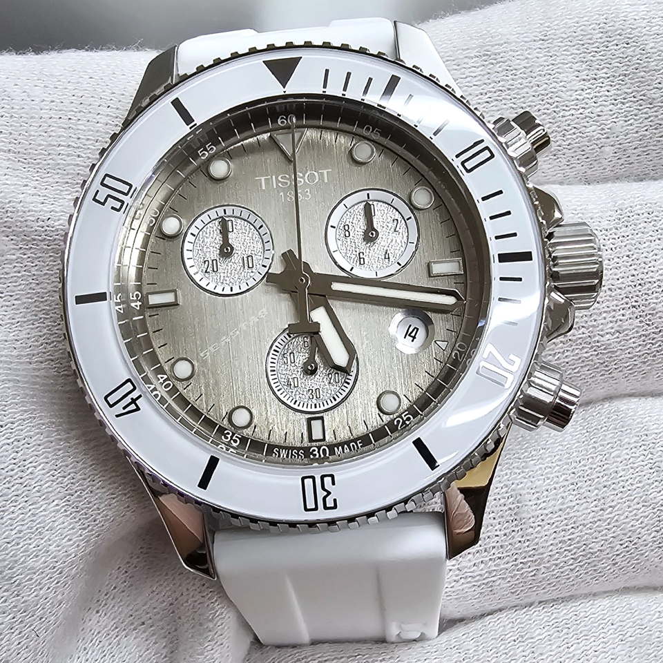 Tissot Seastar 1000 Chronograph Grey Dial White Rubber Strap Watch for Men - T120.217.17.011.00