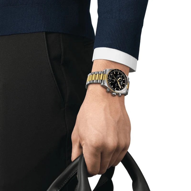 Tissot PR516 Chronograph Black Dial Two Tone Steel Strap Watch for Men - T149.417.22.051.00