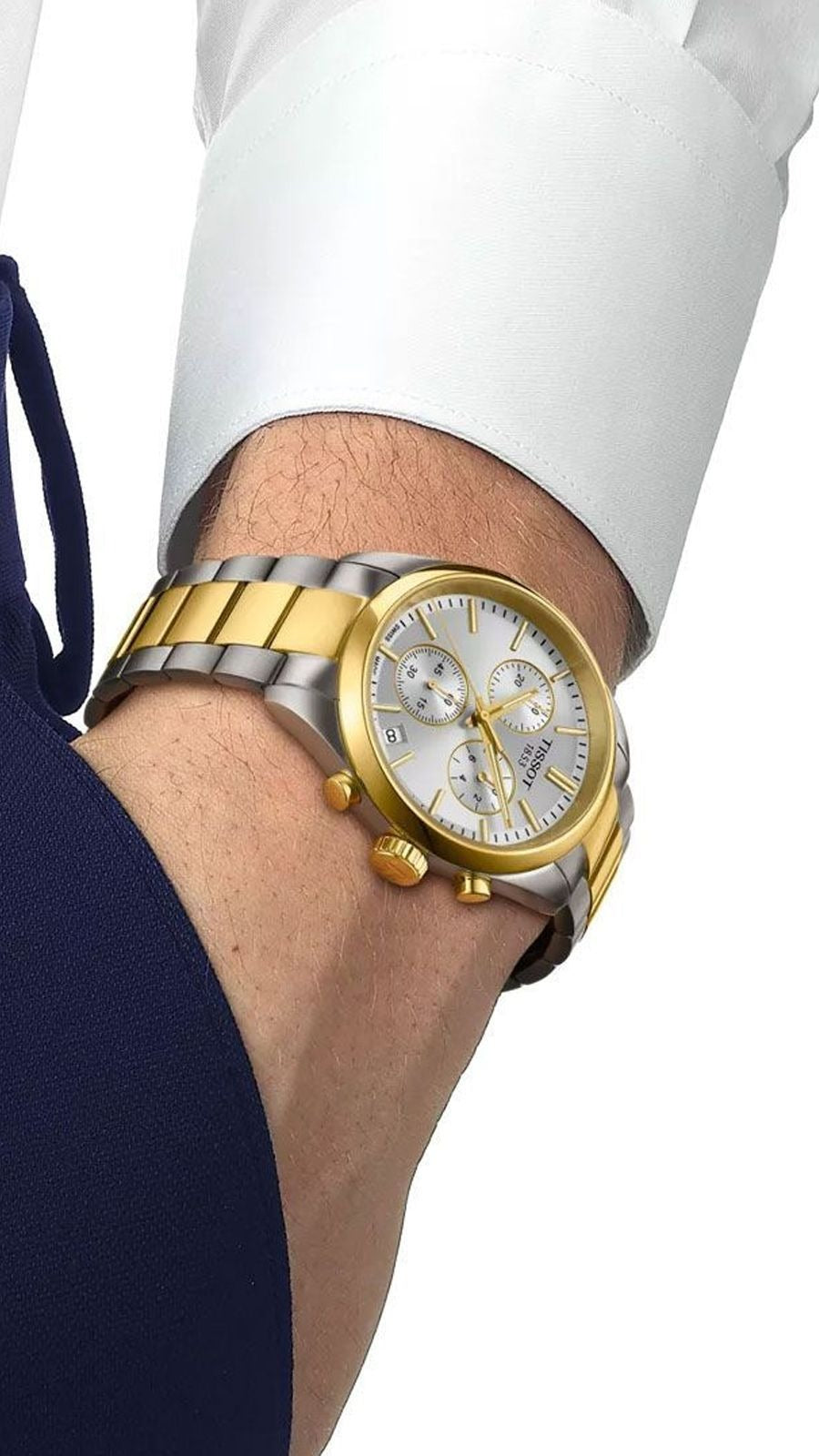 Tissot PR 100 Chronograph Silver Dial Two Tone Steel Strap Watch for Men - T150.417.22.031.00