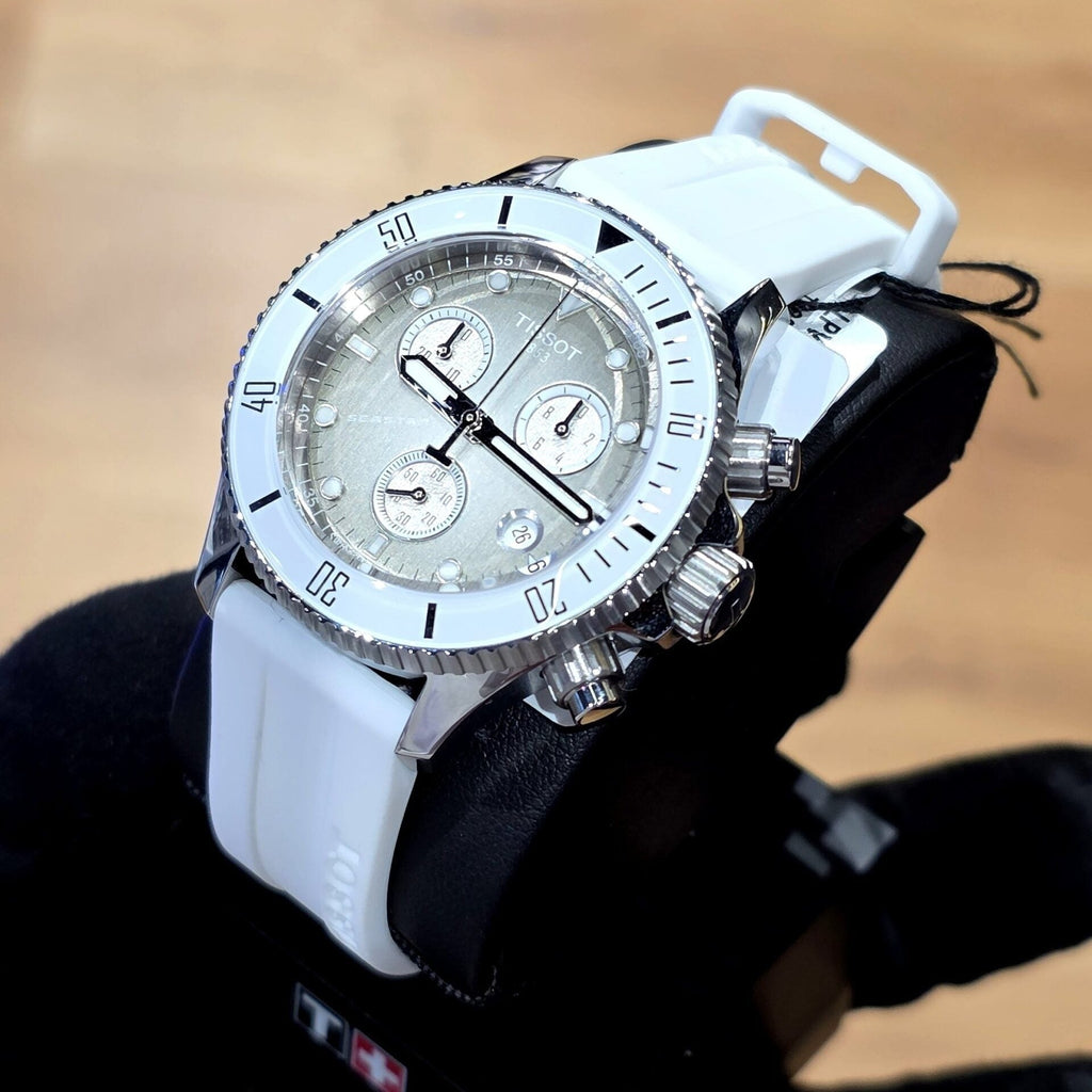 Tissot Seastar 1000 Chronograph Grey Dial White Rubber Strap Watch for Men - T120.217.17.011.00