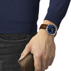 Tissot Chemin des Tourelles Automatic Powermatic 80 Blue Dial Brown Leather Strap Watch for Men - T139.407.16.041.00