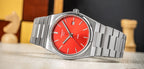 Tissot PRX Quartz Red Dial Silver Steel Strap Watch for Men - T137.410.11.421.00
