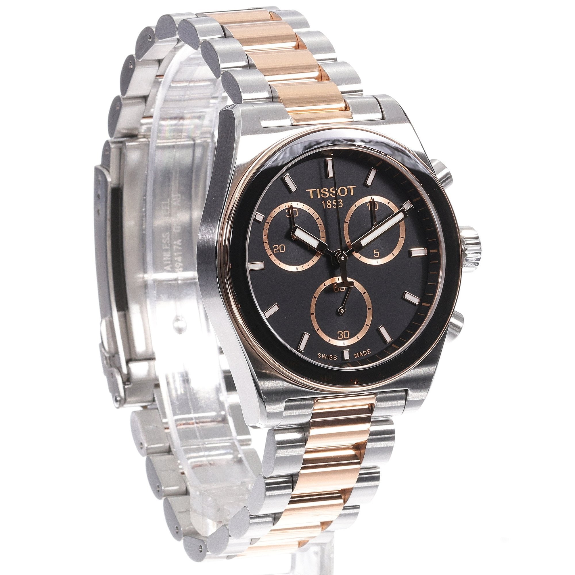 Tissot PR516 Chronograph Black Dial Two Tone Steel Strap Watch for Men - T149.417.22.051.01