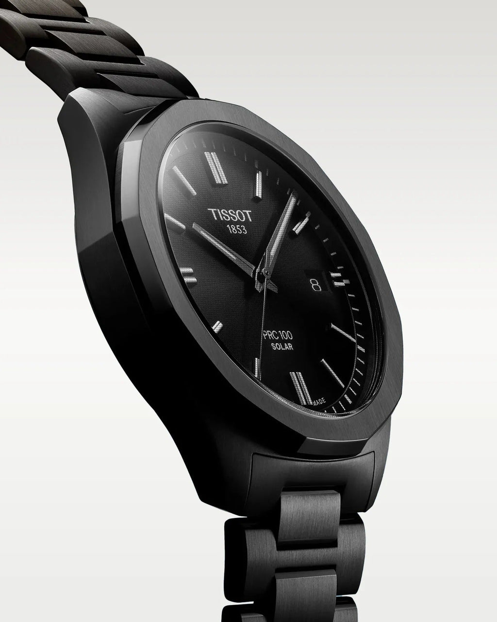 Tissot PRC 100 Solar Quartz Black Dial Black Steel Strap Watch for Men - T151.422.33.051.00