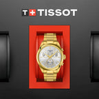 Tissot PR 100 Chronograph White Dial Gold Steel Strap Watch for Men - T150.417.33.031.00