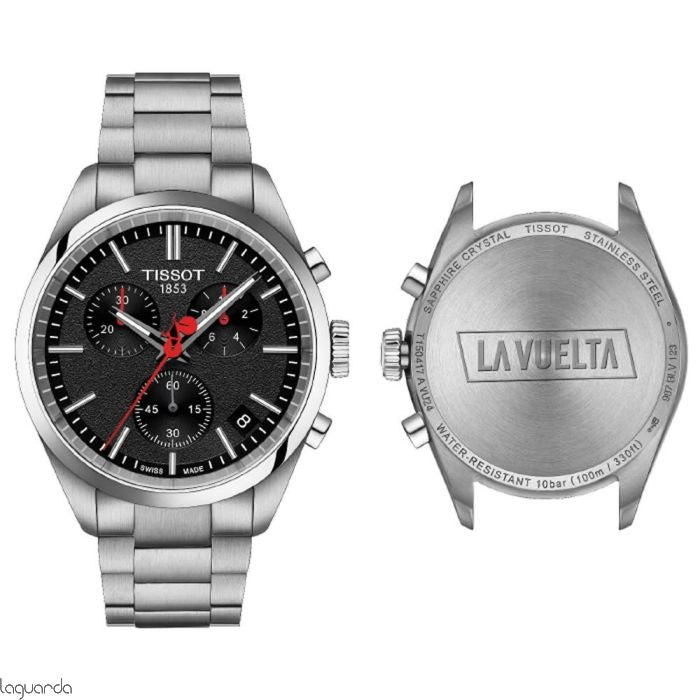 Tissot PR 100 Vuelta Chronograph Black Dial Silver Steel Strap Watch for Men - T150.417.11.051.01