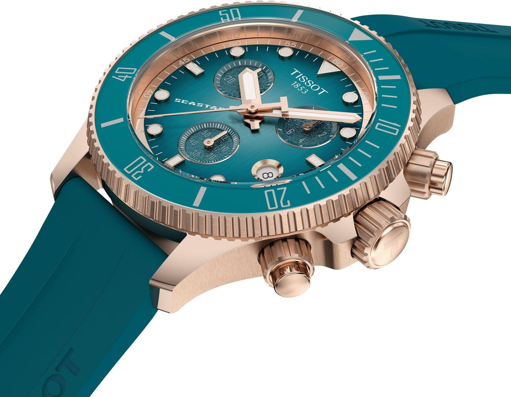 Tissot Seastar 1000 Chronograph Turqouise Dial Turqouise Rubber Strap Watch for Women - T120.217.37.041.00