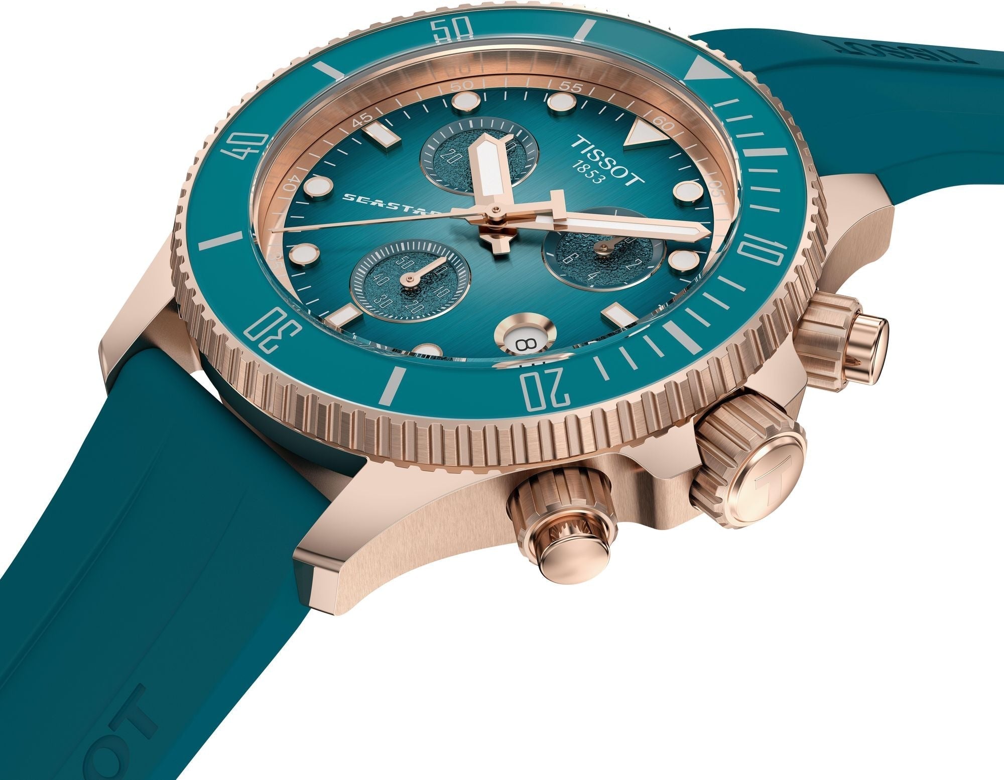 Tissot Seastar 1000 Chronograph Turqouise Dial Turqouise Rubber Strap Watch for Women - T120.217.37.041.00
