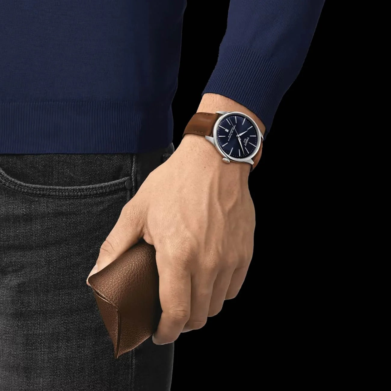 Tissot Chemin des Tourelles Automatic Powermatic 80 Blue Dial Brown Leather Strap Watch for Men - T139.407.16.041.00