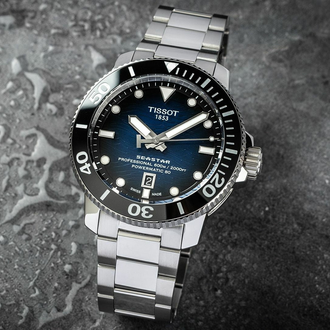 Tissot Seastar 2000 Professional Powermatic 80 Blue Dial Silver Steel Strap Watch for Men - T120.607.11.041.01